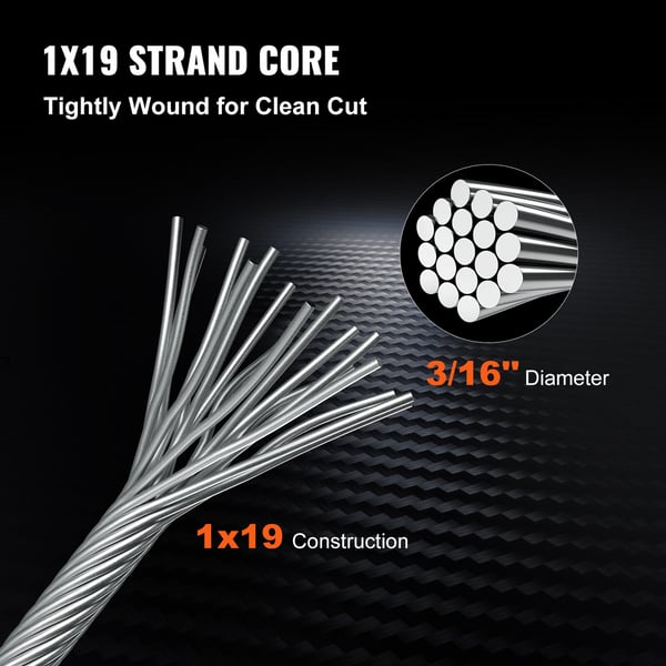 Rustfrit stål wire reb, 500 ft, 4,8 mm, sølv, 1x19 tråd konstruktion
