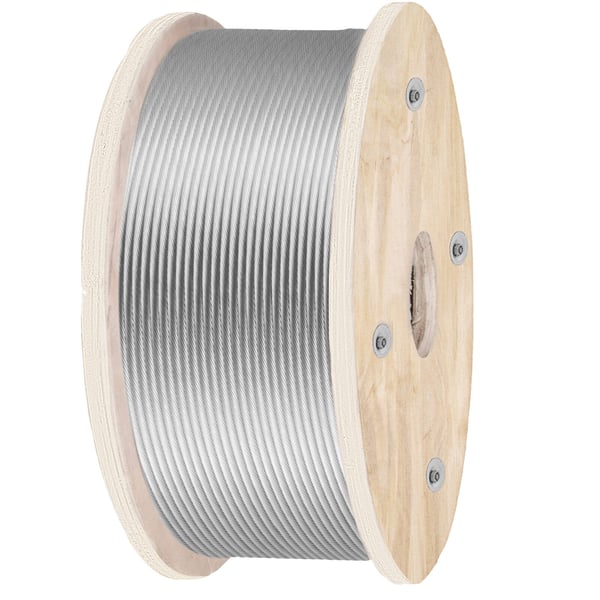 Rustfrit stål wire reb, 500 ft, 4,8 mm, sølv, 1x19 tråd konstruktion