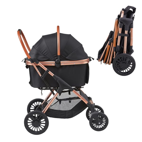 Kæledyrsklapvogn, 83x59x105 cm, Sort, Aftagelig transportkasse og opbevaringskurv Kæledyrsklapvogn, 83x59x105 cm, Sort, Aftagelig transportkasse og opbevaringskurv