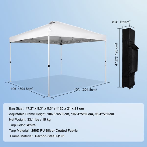Pavillon, 304,8x304,8 cm, Hvid, Bærbar Opbevaring