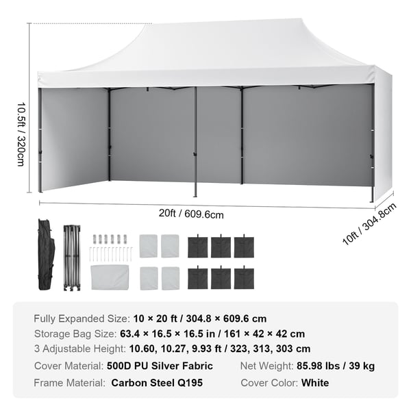Pavillon, 305x610 cm, Hvid, med sidevægge og taske