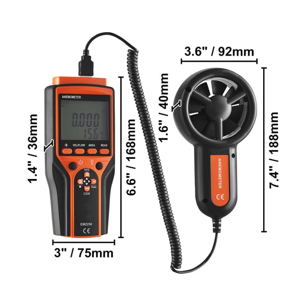 Håndholdt anemometer, digital vindhastigheds- og luftstrømsmåler, 188x92x40 mm, ABS