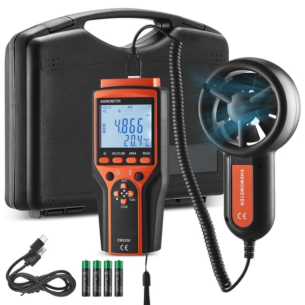 Håndholdt anemometer, digital vindhastigheds- og luftstrømsmåler, 188x92x40 mm, ABS