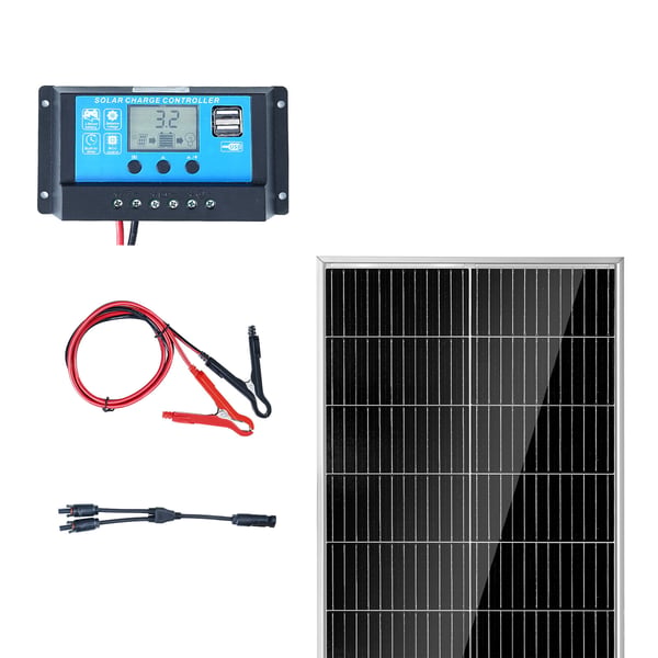 Solcellepanel sæt, 100W monokrystallinsk, 109.5x45x2.9 cm, vandtæt