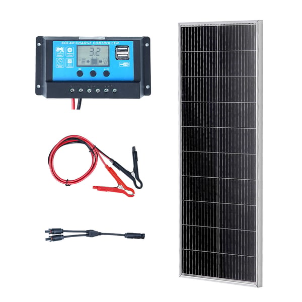 Solcellepanel sæt, 100W monokrystallinsk, 109.5x45x2.9 cm, vandtæt