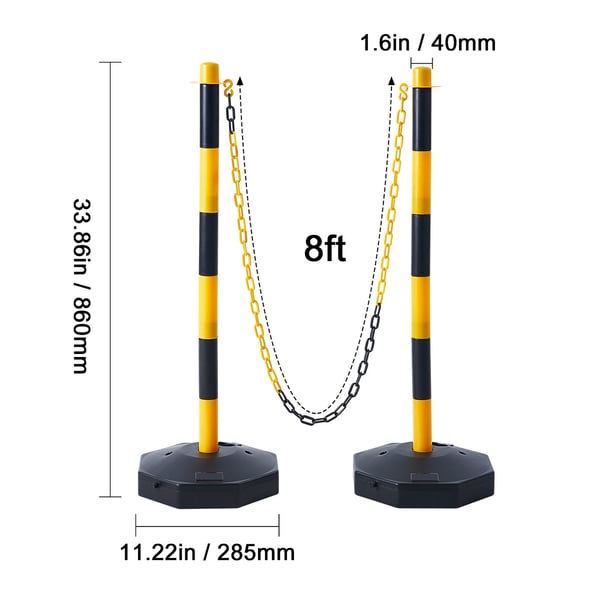 Trafikavskiljare, Justerbar, 86x28,5x28,5 cm, Gul & Svart, Trafiksäkerhet