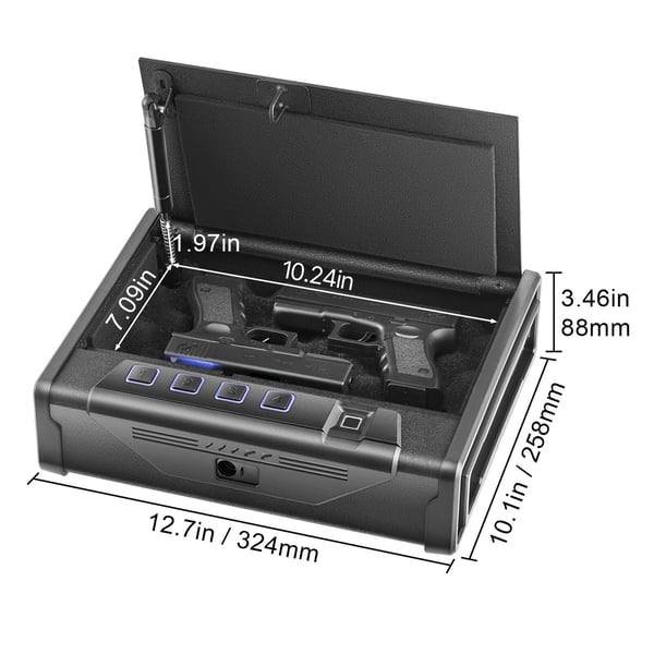 Våbenskab, Biometrisk Pistolsikring, 28.2x18x5 cm, Sort, Stål