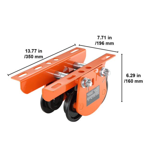 Manuel trolley, kompatibel med elektrisk talje, 35x19,6x16 cm, justerbar stål