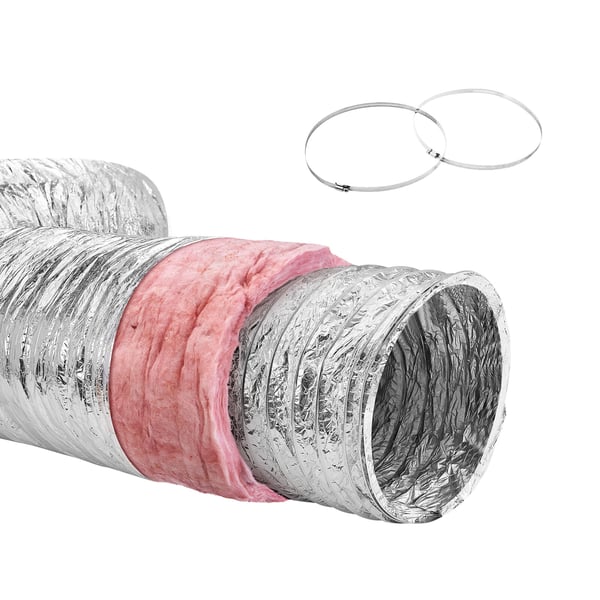Tørretumblerslange, Isoleret fleksibel kanal 190x190x762 cm, Sølv, Aluminium Tørretumblerslange, Isoleret fleksibel kanal 190x190x762 cm, Sølv, Aluminium