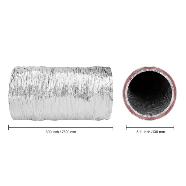 Tørretumblerslange, Isoleret fleksibel kanal 190x190x762 cm, Sølv, Aluminium
