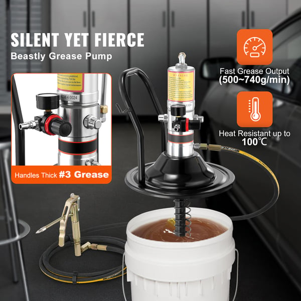 Fettpump, Luftdriven 50:1 med 396 cm slang, 69x32x32 cm, Aluminium