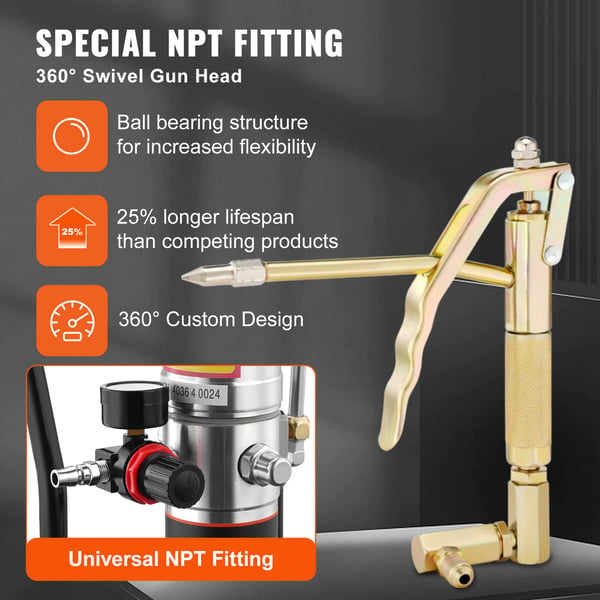 Fettpump, Luftdriven 50:1 med 396 cm slang, 69x32x32 cm, Aluminium