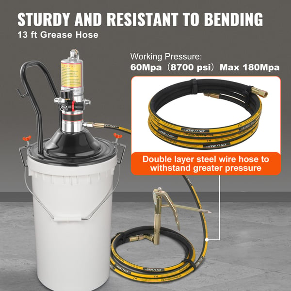 Fettpump, Luftdriven 50:1 med 396 cm slang, 69x32x32 cm, Aluminium