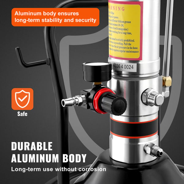 Fettpump, Luftdriven 50:1 med 396 cm slang, 69x32x32 cm, Aluminium