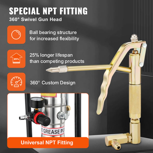 Fettpump, 12L luftdriven, 33x30x79.5 cm, stål, portabel smörjning