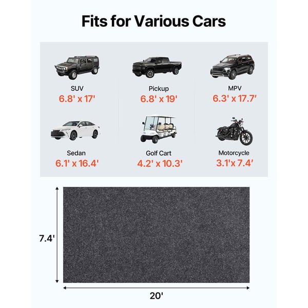 Garagegulvmåtte, 228x610 cm, grå-sort, vandtæt, ekstra robust