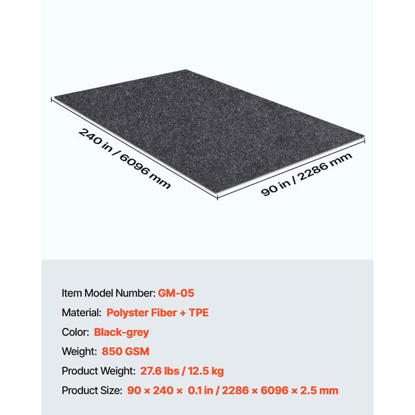 Garagegulvmåtte, 228x610 cm, grå-sort, vandtæt, ekstra robust