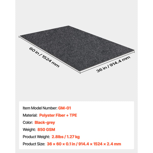 Garagegulvmåtte, 91,4x152,4 cm, grå-sort, vandtæt