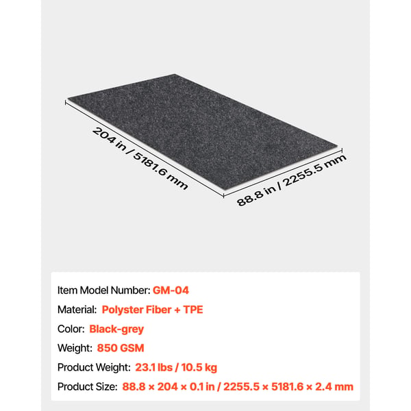 Garagegulvmåtte, 225x520 cm, grå-sort, vandtæt, ekstra robust