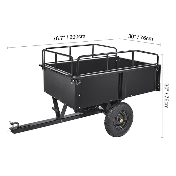 ATV Släpvagn, Stål Tippvagn, 200x66x76 cm, Svart, Trädgårdsredskap