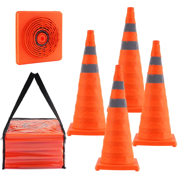 Sikkerhedskegler, Sammenklappelige Trafikkegler 29,5x29,5x70 cm, Orange, Reflekterende, Sæt af 4