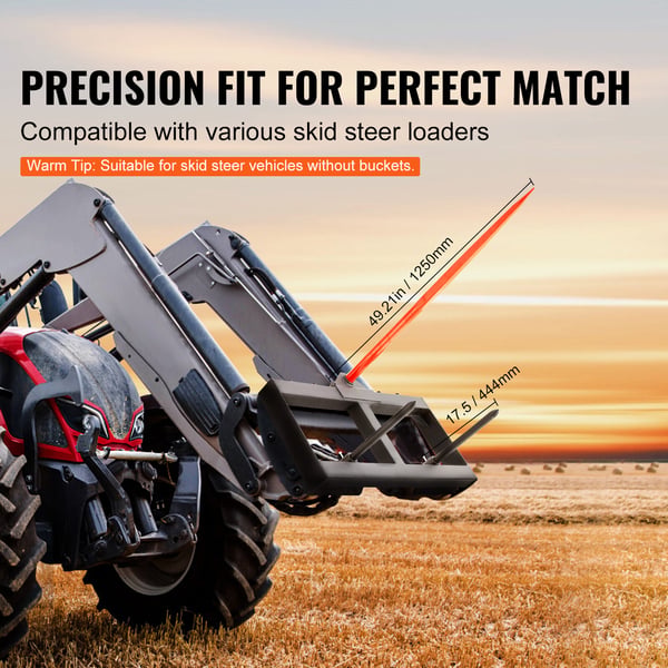 Hay Spjutfäste, 49x2,36 tum, 1600 lbs kapacitet, Skid Steer, Stål