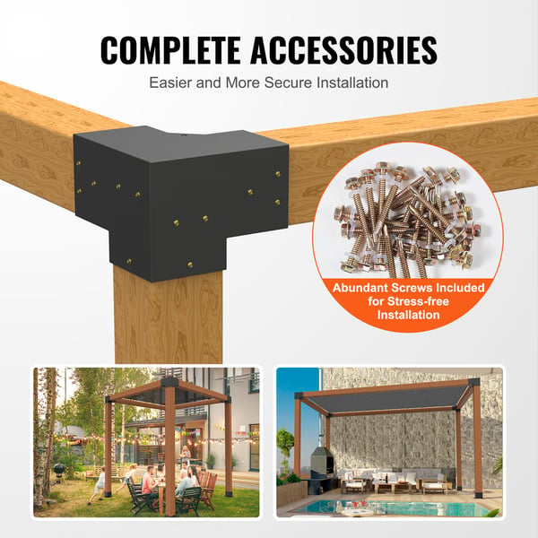 Pergola beslagssæt, 3-vejs hjørnebeslag, 14,2x14,2 cm, sort, stål