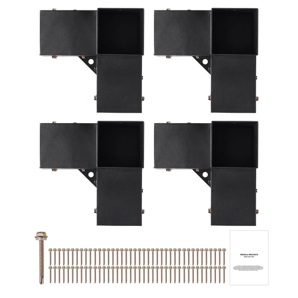 Pergola beslagssæt, 3-vejs kraftigt hjørnebeslag, 10,2x10,2x15,2 cm, sort, stål