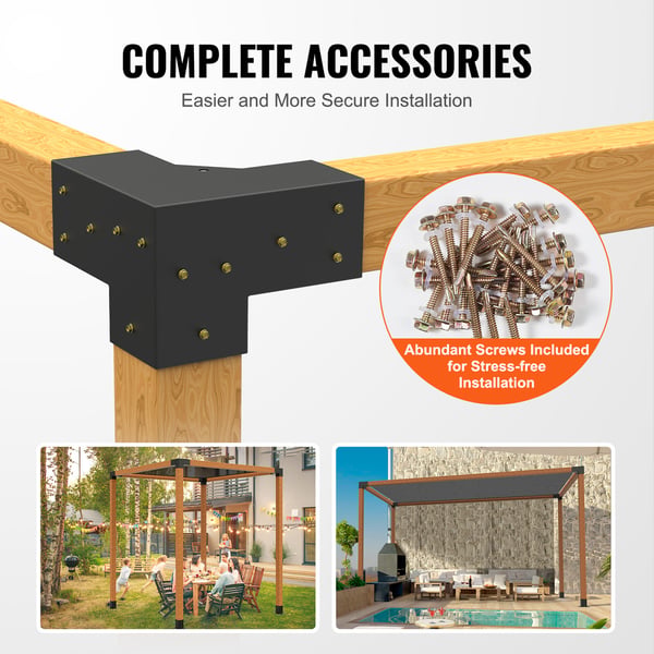 Pergola beslagssæt, 3-vejs kraftigt hjørnebeslag, 10,2x10,2x15,2 cm, sort, stål