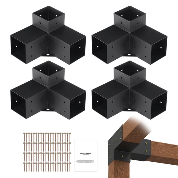 Pergola beslagssæt, 3-vejs kraftigt hjørnebeslag, 10,2x10,2x15,2 cm, sort, stål