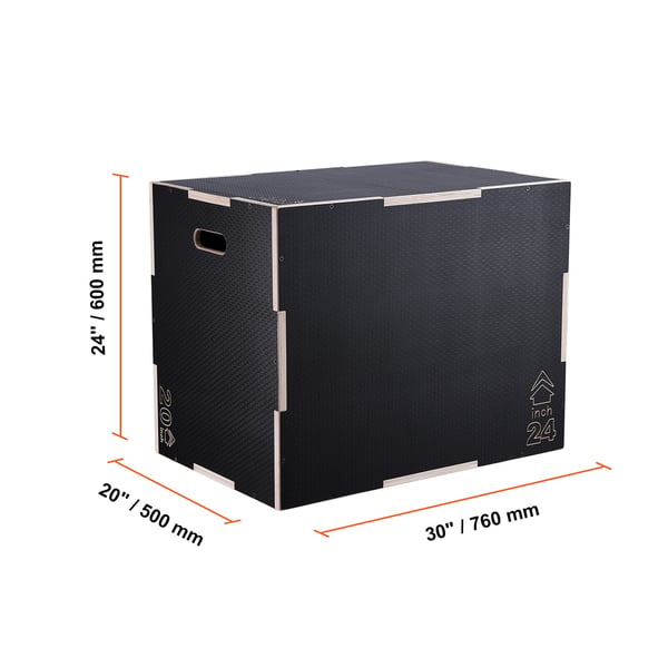 Plyometrisk hoppbox, 50x60x76 cm, svart, träningsutrustning i trä