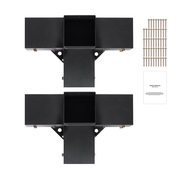 Pergola beslagssæt, 4-vejs kraftigt hjørnebeslag, 10,2x10,2 cm, sort, stål