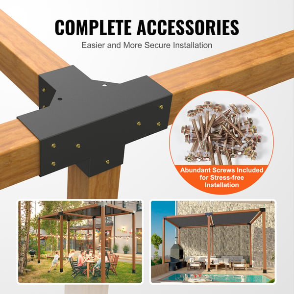 Pergola beslagssæt, 4-vejs kraftigt hjørnebeslag, 10,2x10,2 cm, sort, stål
