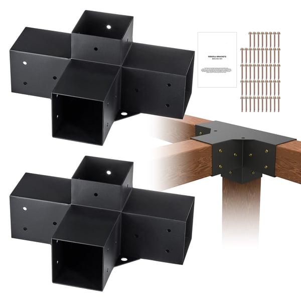 Pergola beslagssæt, 4-vejs kraftigt hjørnebeslag, 10,2x10,2 cm, sort, stål