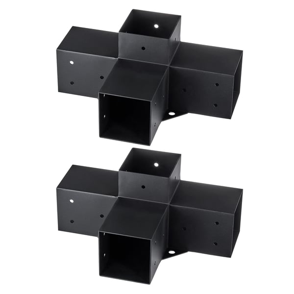 Pergola beslagssæt, 4-vejs kraftigt hjørnebeslag, 10,2x10,2 cm, sort, stål