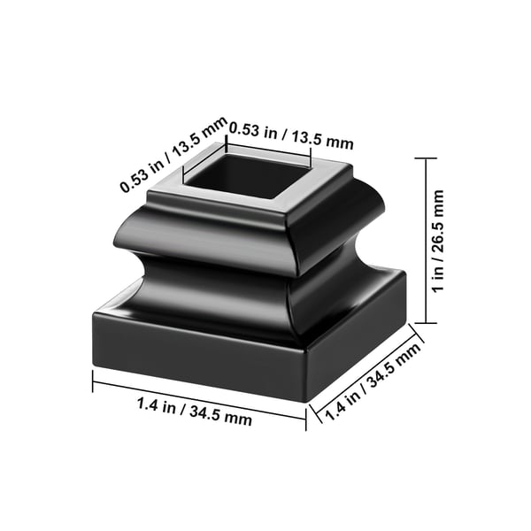 Baluster Sko, 34,5x34,5x26,5 mm, Sort, Aluminiumlegering