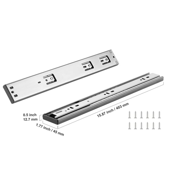 Lådslidor, 6 par, 40,3x4,5x1,3 cm, stål, mjukstängande, extra robust