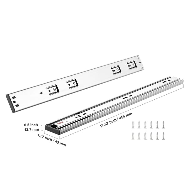Skuffeskinner, 6 par, 45,3x4,5x1,3 cm, stål, soft-close, kraftig belastning
