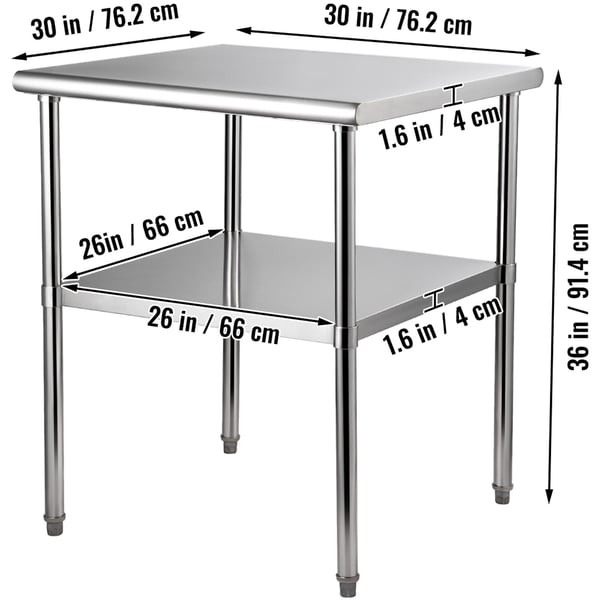 Esivalmistelupöytä, ruostumaton teräs, 76,2x76,2x91,4 cm, metalli