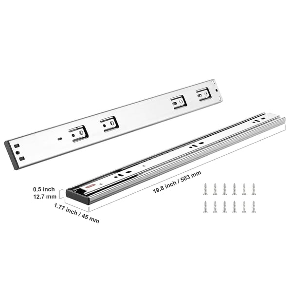 Lådskenor, 6 par 508 mm kraftig fullutdrag mjukstängning, 503x45x12,7 mm, stål