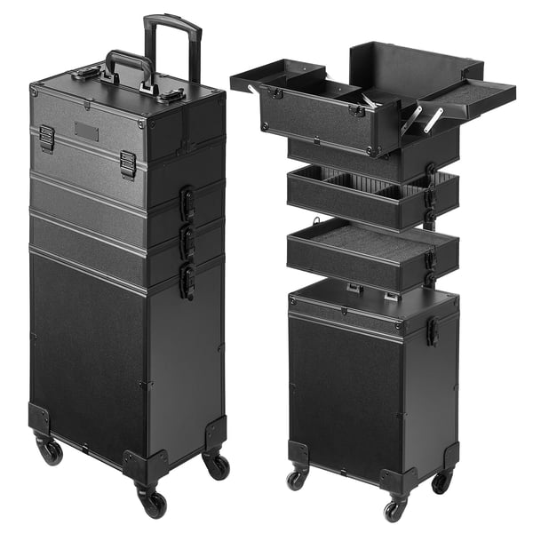 Makeup-togkuffert, 35,3x25,3x74,5 cm, Sort, Aluminium opbevaring