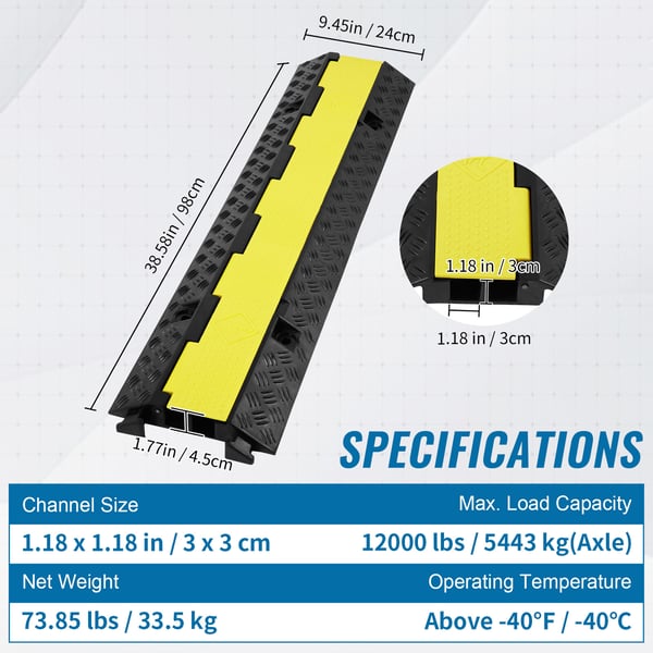 Kabelbeskytter rampe, 98x24x4,5 cm, sort gul, gummi