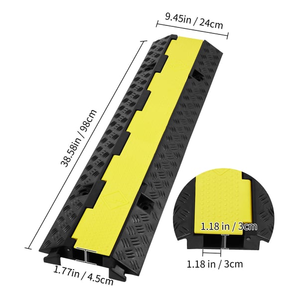 Kabelbeskytter rampe, 98x24x4,5 cm, sort gul, gummi
