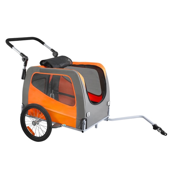 Koiran pyöräkärry, 2-in-1 lemmikkivaunu polkupyörään, 144x72x77,9 cm, oranssi, kokoontaitettava