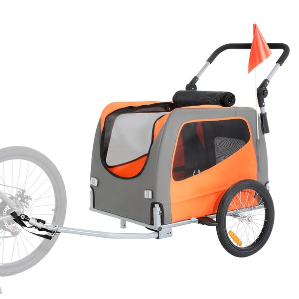 Koiran pyöräkärry, 2-in-1 lemmikkivaunu polkupyörään, 144x72x77,9 cm, oranssi, kokoontaitettava