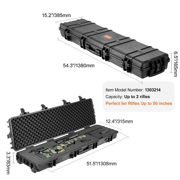 Riffel hardcase, 1308x315x83 mm, sort, vandtæt opbevaring