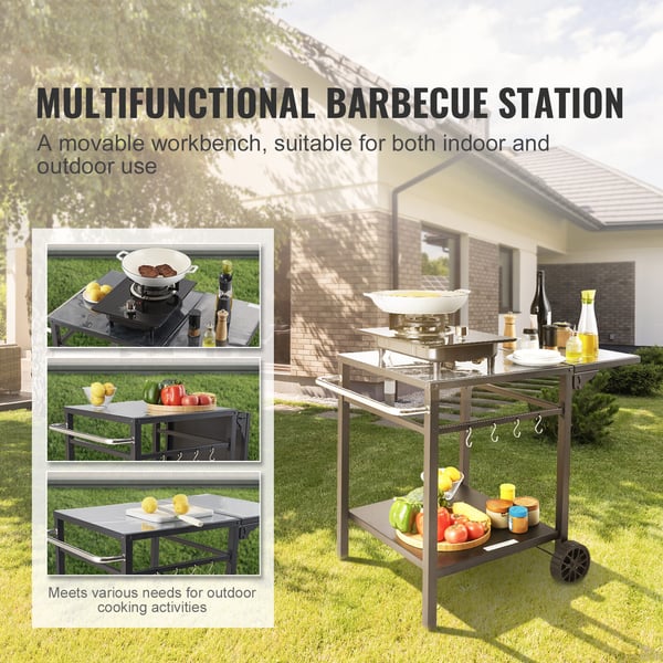 Utomhus Grill Serveringsvagn, 97,2x64x75,5 cm, Järn, Fällbart Bord