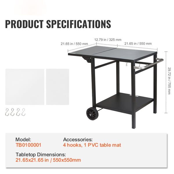 Utomhus Grill Serveringsvagn, 97,2x64x75,5 cm, Järn, Fällbart Bord