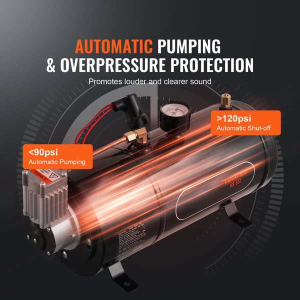 Luftkompressor, 15.2x5.6x7.9 in, 12V, 120 psi, Stål