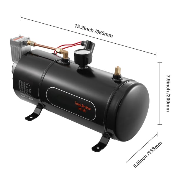 Luftkompressor, 15.2x5.6x7.9 in, 12V, 120 psi, Stål